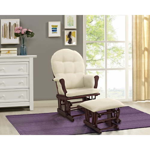 Angel Line Windsor Nursery Rocking Chair, Gliding Baby Nursing Furniture with Ottoman, Cherry Finish & Beige Cushions