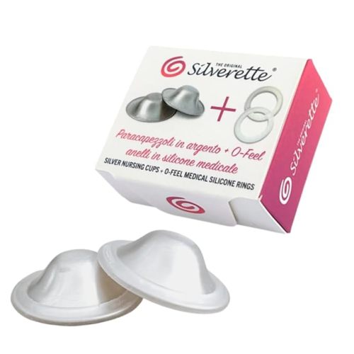 SILVERETTE The Original Silver Nursing Cups, Nipple Covers for Breastfeeding Essentials, Pure 925 Silver Nipple Shields for Breastfeeding Newborn, Regular Size with O-Feel Silicone Rings