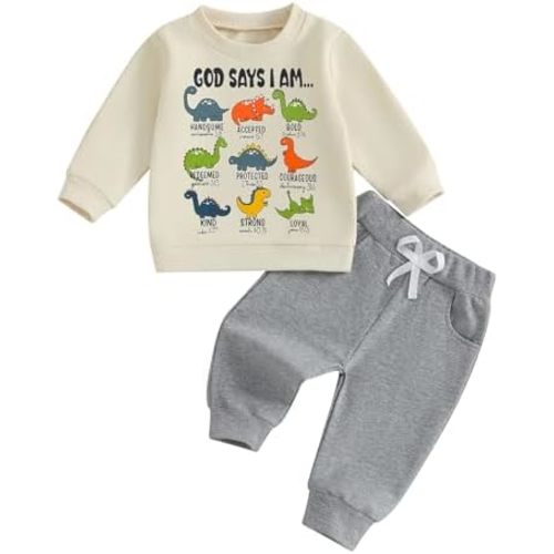 Nyapruwe Toddler Baby Boys Fall Winter Outfits Funny Print Top Pants Set