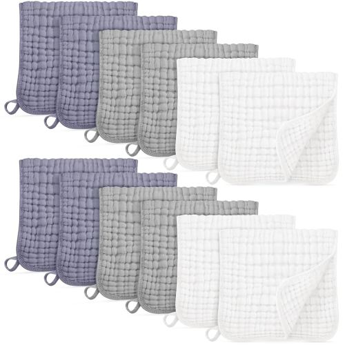 Muslin Burp Cloths for Baby 100% Cotton Burping Cloths for Boys Girls Large 20''X10'' Extra Soft and Absorbent 12 Pack - White and Grey