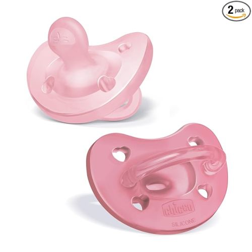 Chicco PhysioForma Orthodontic Pacifier for Babies 6-16 Months, 100% Soft Silicone, BPA Free & Breathing Support, 2-Pack with Sterilizing Case, Pink