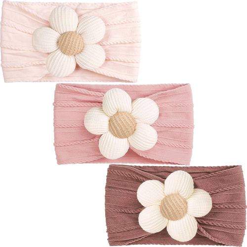 CÉLLOT Baby Flower Headbands Baby Girls Nylon Headbands Baby Essentials Stretchy Hairbands Handmade Hair Accessories for Newborn Infant Toddlers Kids (Pink,Cameo,Salmon)