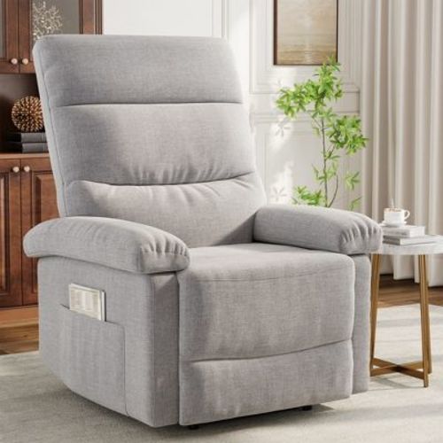 Recliner Chair, Manual Recliner with Side Pocket, Adjustable Fabric Single Sofa, Ergonomic Back Support for Living Room, Nursery, Bedroom,Grey