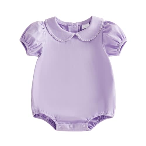 Baby Boy Girl Bubble Romper Short Sleeve Collar Summer Bodysuit | Infant Oversize T-Shirt Cotton Bodysuit Top, Baby Scalloped/Piping Peter Pan Collar Romper, Ideal for Easter&Dailywear