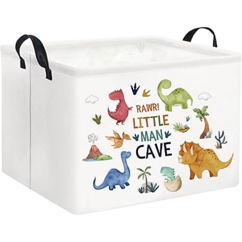 Rectangular Kids Storage Basket Baby Storage Basket with Handles for Home Kitchen Boys and Girls Cute Toy Storage Bin Organizer Shelf Book Room Decor(Dinosaur)