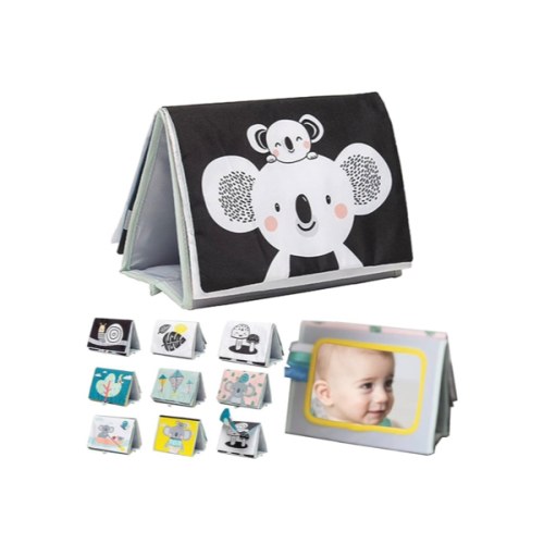 Taf Toys Tummy Time Toys High Contrast Baby Book. Fun, Interactive Crinkle Books for Babies with Mirror & Soft Koala Teether - Baby Tummy Time Book