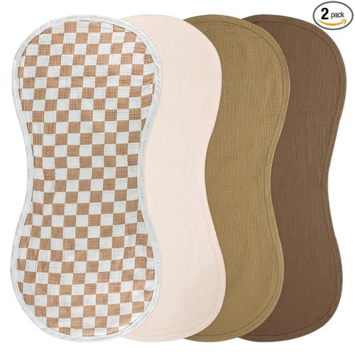 4-Pack Muslin Changing Pad Liners, Extra Thick & Ultra Soft for Warm Comfort, Waterproof Diaper Mat for Keekaroo Peanut & All Standard Baby Changers, 2-Sided Reusable (Brown)