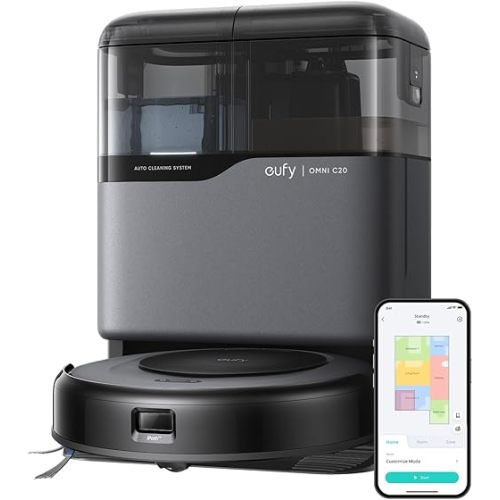 eufy Robot Vacuum Omni C20, Robot Vacuum and Mop Combo, Self Emptying, Auto Mop Washing and Auto Drying for Hands-Free Cleaning, 7000 Pa Powerful Suction, 3.35-Inch Design, All-in-One Station
