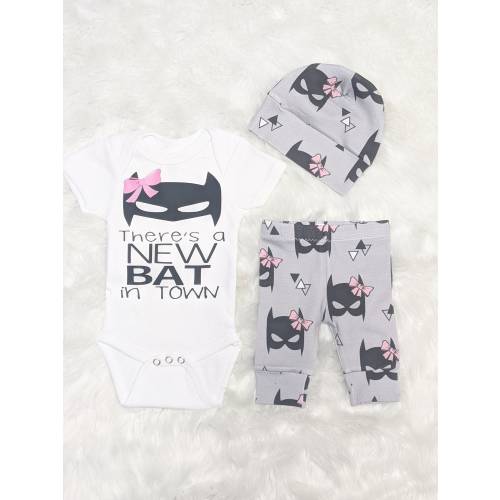 Custom Baby Girl Bat Outfit with Bodysuit Mask Pants and Headband