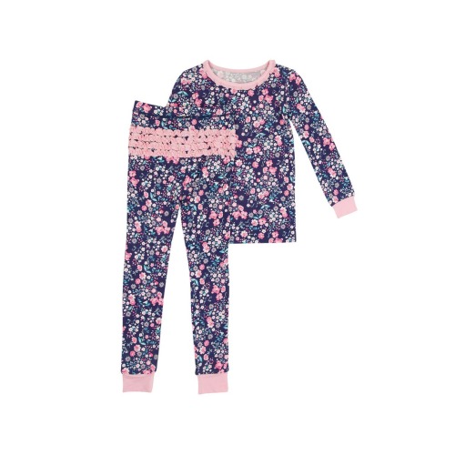 SoftSnooze Toddler Girls Ruffle Long Sleeve Pajama Set, 12-18M