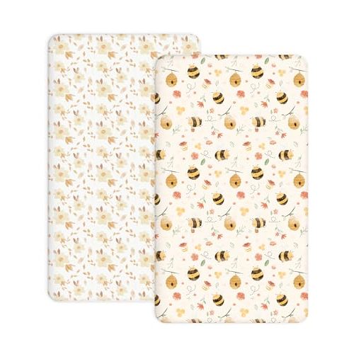 Crib Sheets for Boys and Girls, 2 Pack Fitted Baby Sheets for Standard Toddler Mattress 28" x 52", Soft Breathable Jersey Knit Baby Bedding (Honeybee Dreams)