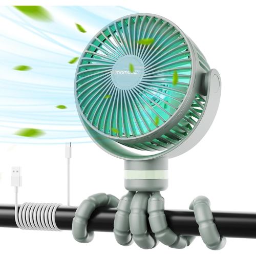 Momcozy 8000mAh Portable Stroller Fan, 27H Ultra-long Battery Life Detachable 4 Speed 360°Rotate LED Night Light with 2 Modes, USB Rechargeable Handheld Cooling Fan for Travel/Car Seat/Bedroom