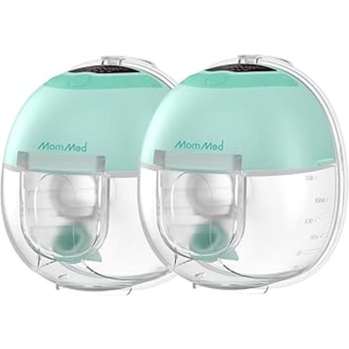 MomMed S33 Wearable Breast Pump, Ultra-Quiet in-Bra Pump for Work & Night, One-Tap Pause, Night Light, Leakproof, 4 Modes 9 Levels, 17/19/21mm Inserts (Green, 2 Pack)
