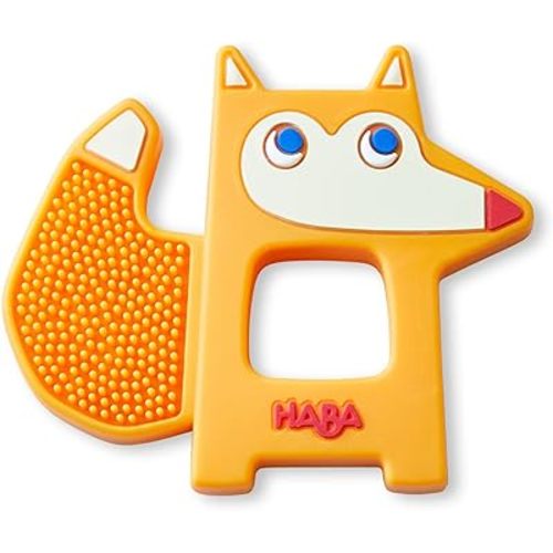 HABA Silicone Teethers for Babies 6-18 Months - Fox Design Silicone Teether Ring and Grasping Toy for Safe Sensory Development - Dishwasher Safe Baby Essentials