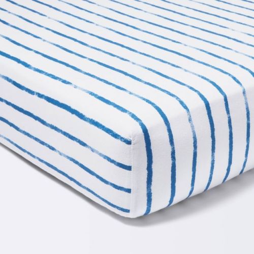 Cotton Fitted Crib Sheet Stripe - Navy/White - Cloud Island™: Standard Crib, 100% Cotton, Percale, 200 Thread Count