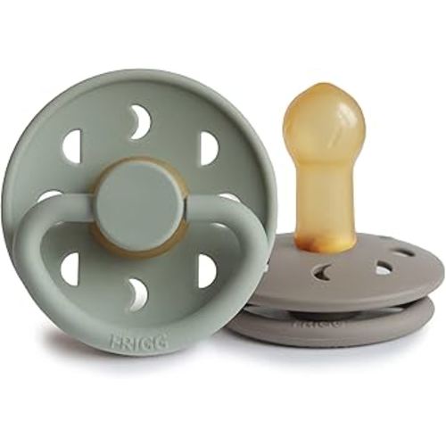 FRIGG Moon Natural Rubber Baby Pacifier | Made in Denmark | BPA-Free (Sage/Portobello, 6-18 Months) 2-Pack