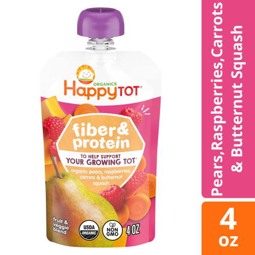 Happy Tot Organic Fiber Protein Baby Food Pears Raspberries Carrots Butternut Squash 4 oz Pouch