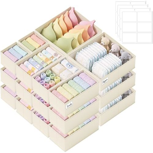 Drawer Organizer Storage for Clothes, Socks, 21 Pack, Beige