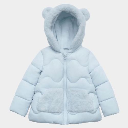 Rokka&Rolla Baby Girls' Mini Fur Lined Puffer Coat-Arctic Blue, size 6-9 Months
