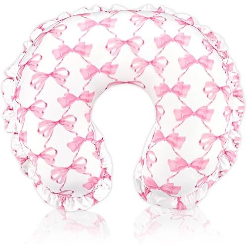 Nursing Pillow Cover, Removable Case for Breastfeeding Pillows, Ultra Soft and Breathable Feeding Pillow Slipcover with Modern Design Lace for Infant Girls Boys Pink Bow