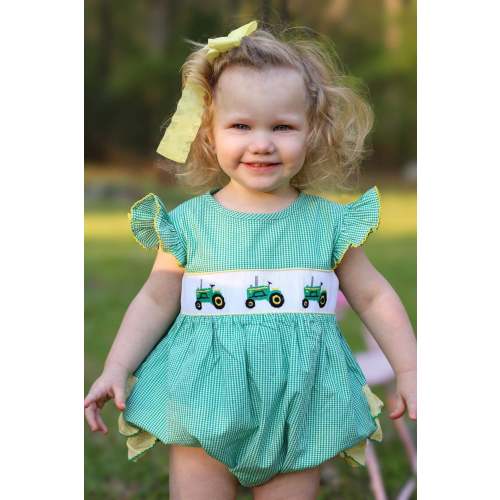 Girl’s Smocked Tractor Bubble