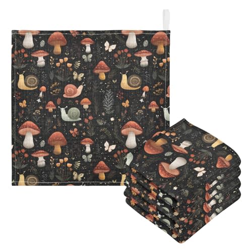 Mushroom Snails Baby Washcloths Newborn Muslin Burp Cloths 3 Pack Soft Cotton Baby Face Bath Towel Drool Bibs for Infants, Girls and Boys 11.8 x 11.8 Inch