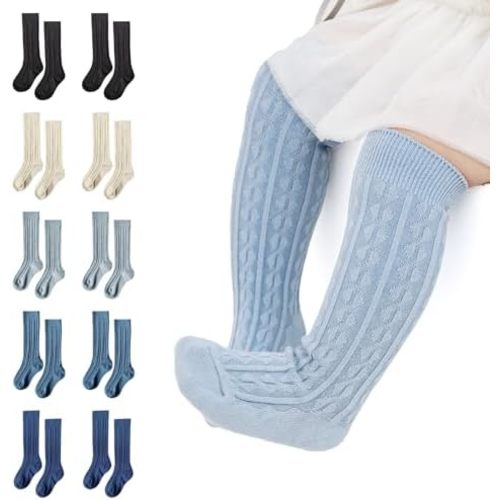 MINI PANDA 5 Pairs knee Socks for Toddler Girls, Baby Girls High Cute Long Socks
