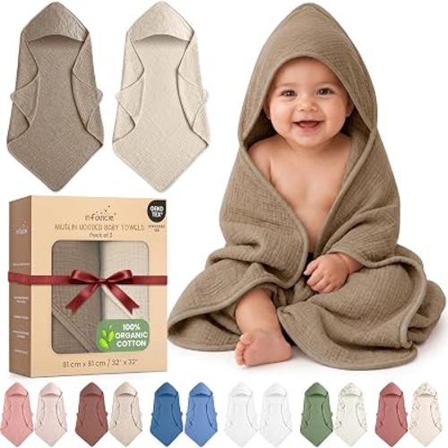 100% Organic Cotton 2 PK Muslin Baby Hooded Towel Toddler 81x81 cm