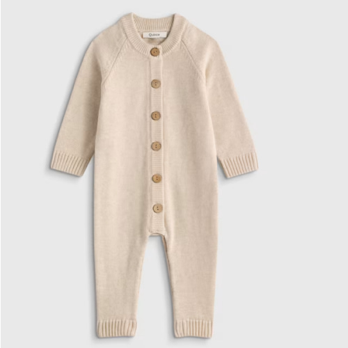 100% Organic Cotton Sweater Romper - Baby in Speckled Beige 6-9 M