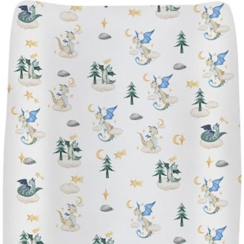 Fantasy Dragon Baby Changing Pad Covers for Boys Girls Fairytale Dragons Moon Stars Cloud Trees Fitted Changing Table Cover Mats Myth Animal Soft Diaper Change Table Sheets 32''×16''
