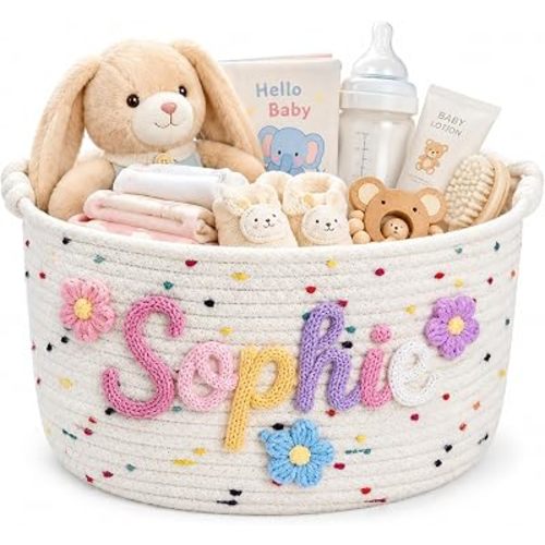 Personalized Baby Basket with Name Cotton Rope Nursery Storage Basket