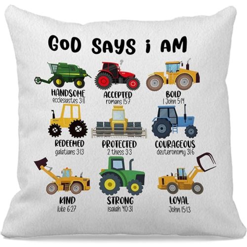 OFlich God Says I am Construction Trucks Pillow Covers 18x18, Construction Decor for Boys Room, Christian Gifts for Boys, Construction Pillow Covers for Toddler Boys Room Bedroom Playroom Nursery