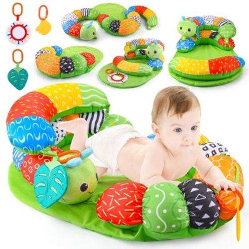 Angel Sar 2-in-1 Tummy Time Mat and Seated Support Pillow, Baby Toys 6-12 Months, with Detachable Pillow and Toys, Sit Me Up Floor Seat for Babies