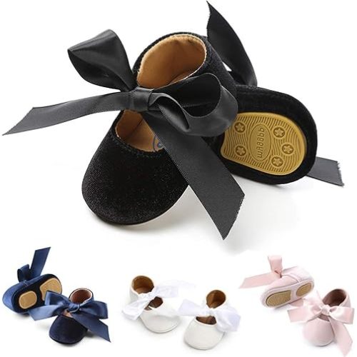 KIDSUN Infant Baby Girls Mary Jane Shoes Soft Sole Ballet Slippers Bow Princess Newborn Dress Wedding Flat Shoes