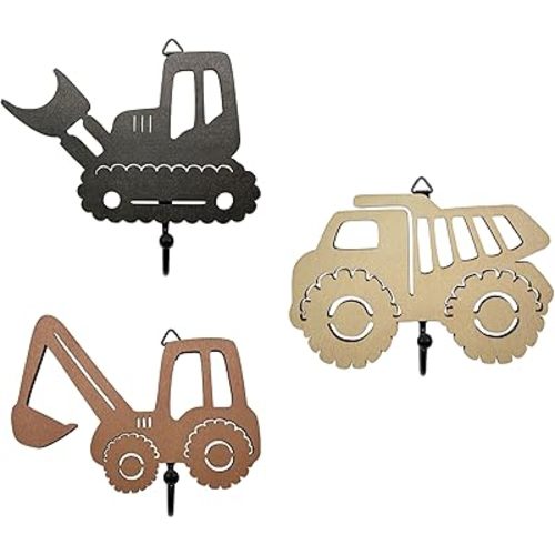 3 Ps Construction Vehicles Wall Hooks Wooden Decorative Hooks for Kids Room Nursery Wall Hook Decor for Boys