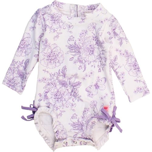 RuffleButts Baby Girls Novelty Baby One Piece - Rash Guard Swimsuit UPF 50+