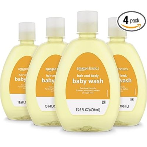 Amazon Basics Tear-Free Baby Hair and Body Wash, Lightly scented, 13.60 Fl Oz (Pack of 4)