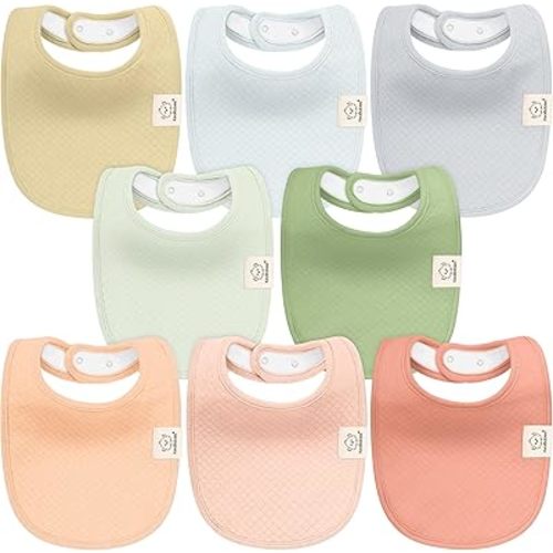 KeaBabies 8-Pack Organic Baby Bibs for Girls, Boys - Quilted Cotton Cloth Baby Drool Bibs for Drooling and Teething Toddler, Newborn, Infant, Soft & Super Absorbent (Dew)