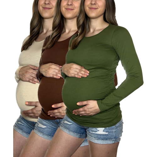 MISS POPULAR 3 Pack Maternity Long Sleeve Shirts Assorted Styles and Colors