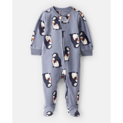 Baby Boy Penguin Fleece 2-Way Zip Sleep & Play Pajamas - Grey - Carter's | Carter's