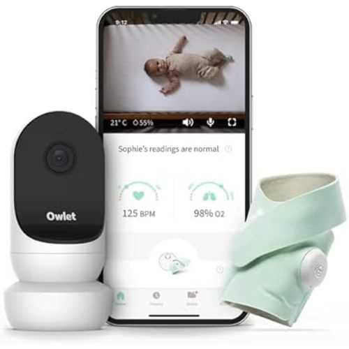 Owlet Smart Sock 3 + HD Cam - Baby Safety Monitor with 1080p HD Video Camera - Night Vision and Audio - Heart Rate, Oxygen and Sleep Trends (0-18 Months)