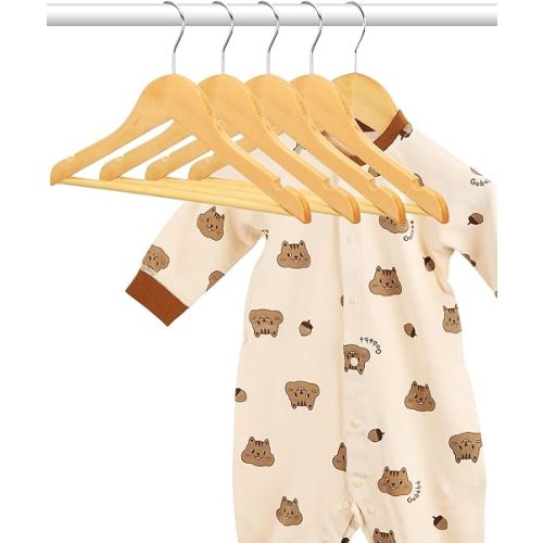 AMKUFO Baby-Hangers 10 Pack Kids-Hangers, 12.75 Inch Wooden Baby Hangers-for-Kids, Wood Children Hangers with Pant Bar & Shoulder Notches, Natural Clothes Hangers Solid & Durable