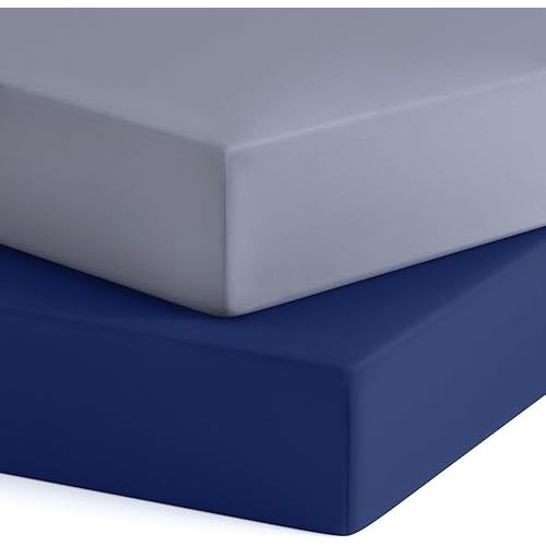 Crib Sheets Boy Girl, 2 Pack Baby Crib Sheets for Standard Crib Mattress & Toddler Bed Mattress, Snug Fit Breathable Soft Fitted Crib Sheet, Grey & Navy