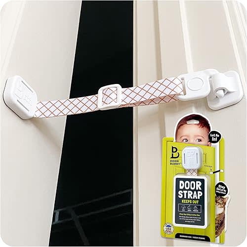 Door Buddy Baby Proof Door Lock with Adjustable Strap. No Need for Baby Gate. Child Proof Room with Litter Box while Cats Enter Easily. Installs in Seconds and is Simple & Convenient to Use. (Caramel)