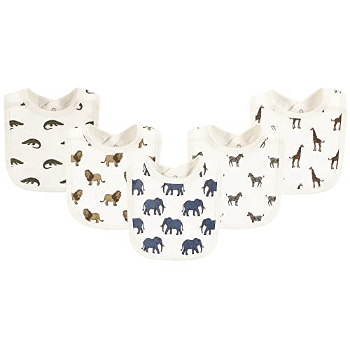Touched by Nature Unisex Baby Organic Cotton Bibs, Classic Safari Animals, One Size