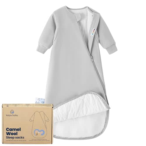 KaiyaBaby Organic Cotton Baby Sleep Sack, Long Sleeve 2.5 TOG, 6-18M | Safe Sleep Design, Soft Warm Sleep, GOTS Certified, Organic Cotton & Camel Wool Filling, Temp Sensing Sticker, Two-Way Zipper