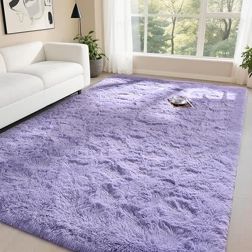 Fluffy Lavender Purple Rugs for Bedroom Living Room, 4x6 Feet Soft Plush Shaggy Lilac Purple Girls Boys Kids Rug, Non-Slip and Machine Washable Carpet for Dorm Nursery Classroom Decor