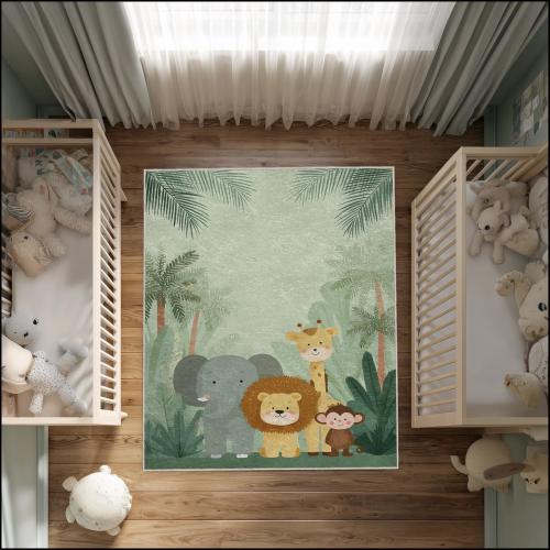 Jungle Animals Kids Rug: Safari Nursery Decor, Washable, Non-Slip