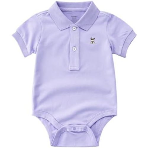 Baby Boys Girls Polo Bodysuit Cotton Short Sleeve Embroidery Bear Romper Jumpsuit 0-24 Months