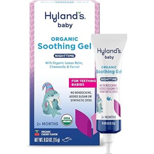Hyland's Baby Nighttime Oral Soothing Gel - .53 oz, Organic Cherry Flavor - Nighttime Baby Gel for Oral Discomfort and Teething Support with Chamomile, Calendula, Fennel & Lemon Balm